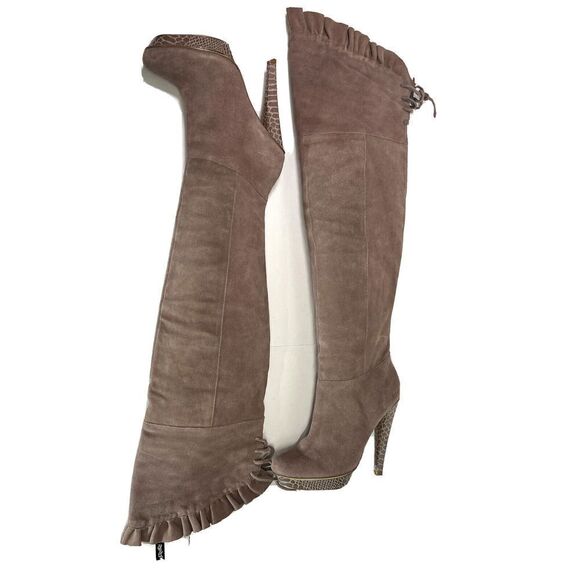Steve Madden Size 7 Knee High Boots Taupe Suede Platform Sexy Ruffle Lilianna - Picture 1 of 16